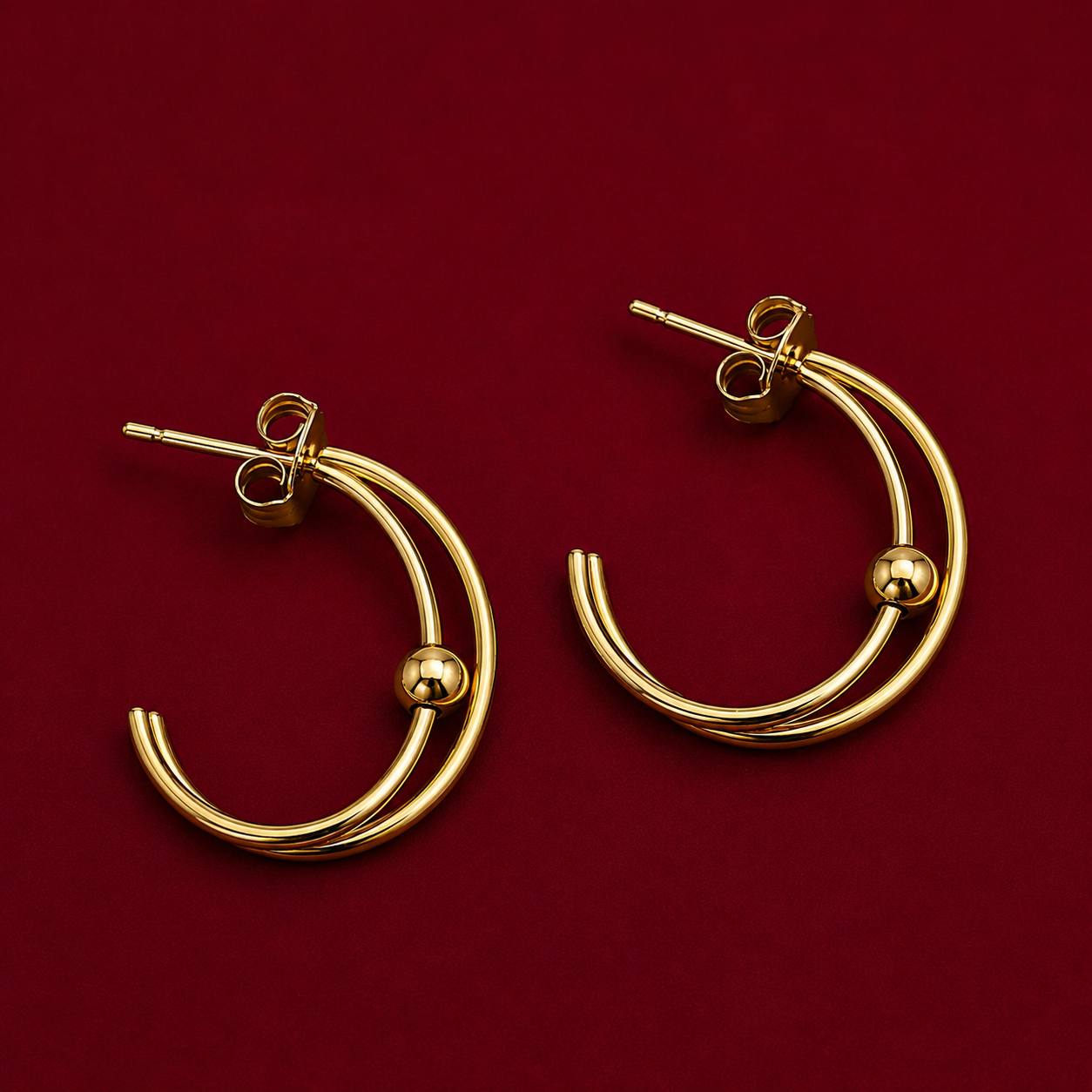 Double Ring Ball Hoop Earrings