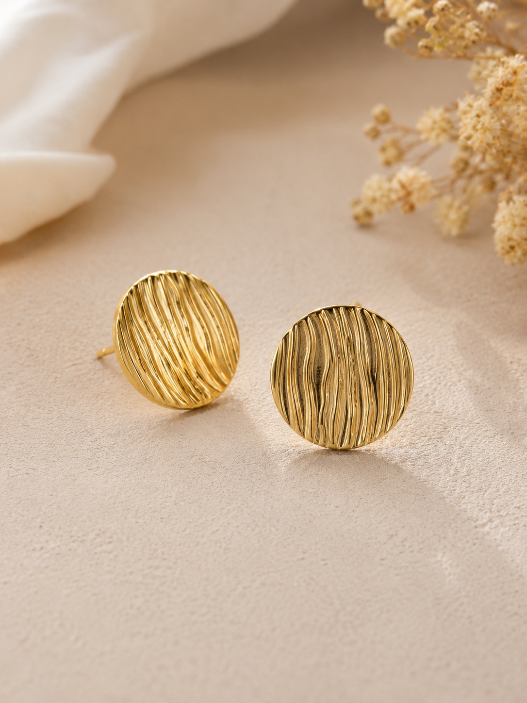 Ridged Button Stud Earrings
