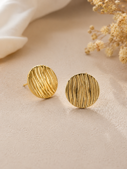 Ridged Button Stud Earrings