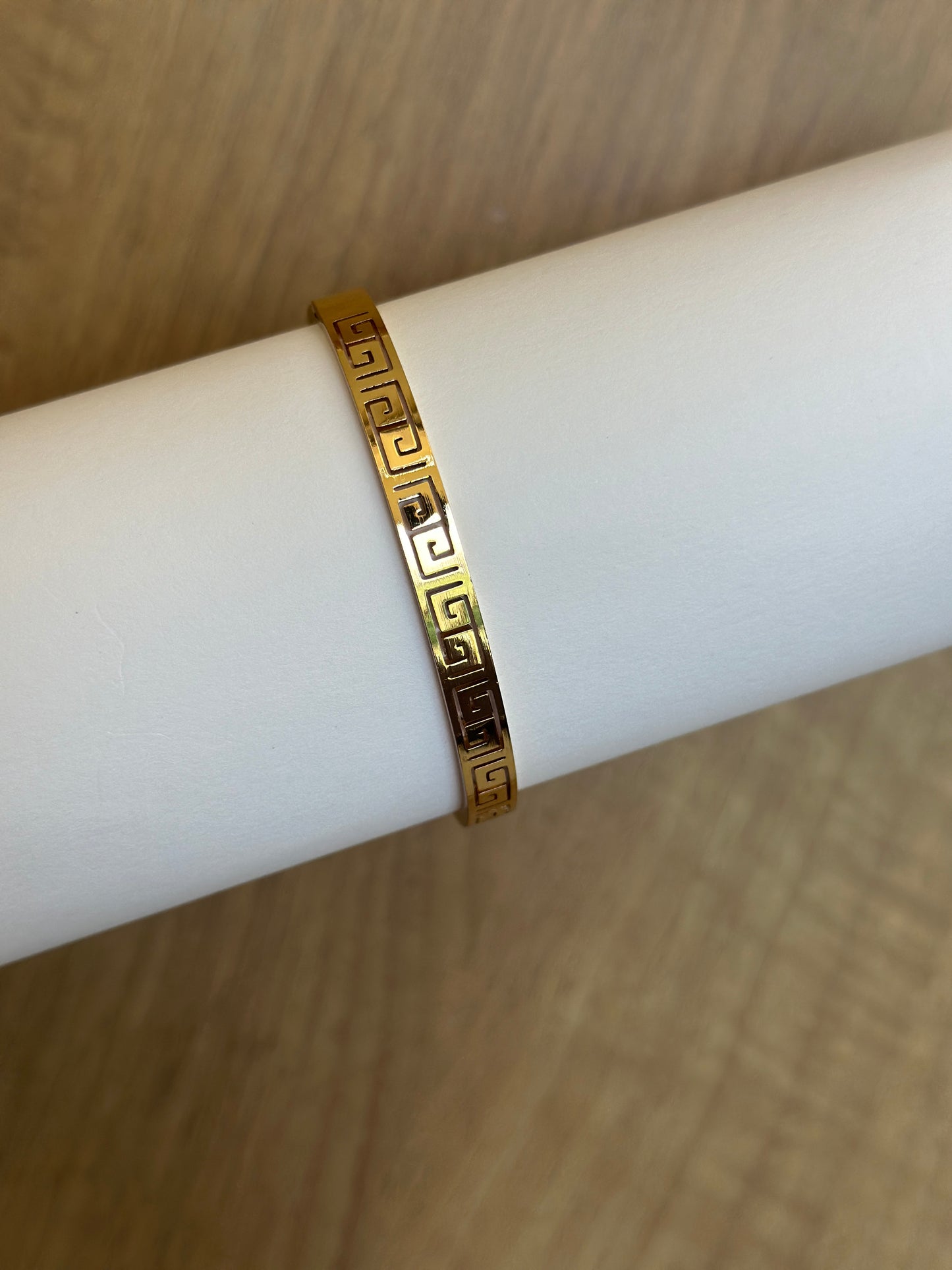 Greek Key Pattern Gold Bangle