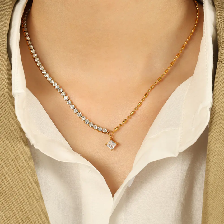 Tennis Chain Square Stone Necklace