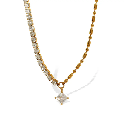 Tennis Chain Square Stone Necklace
