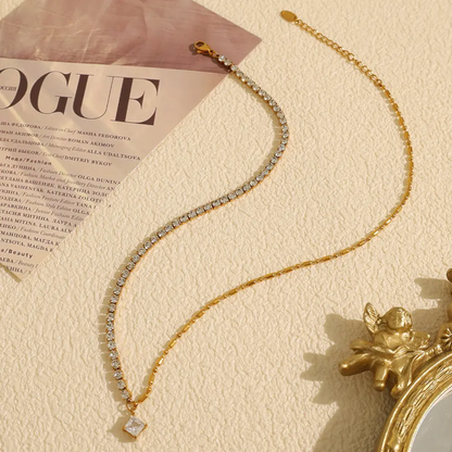 Tennis Chain Square Stone Necklace