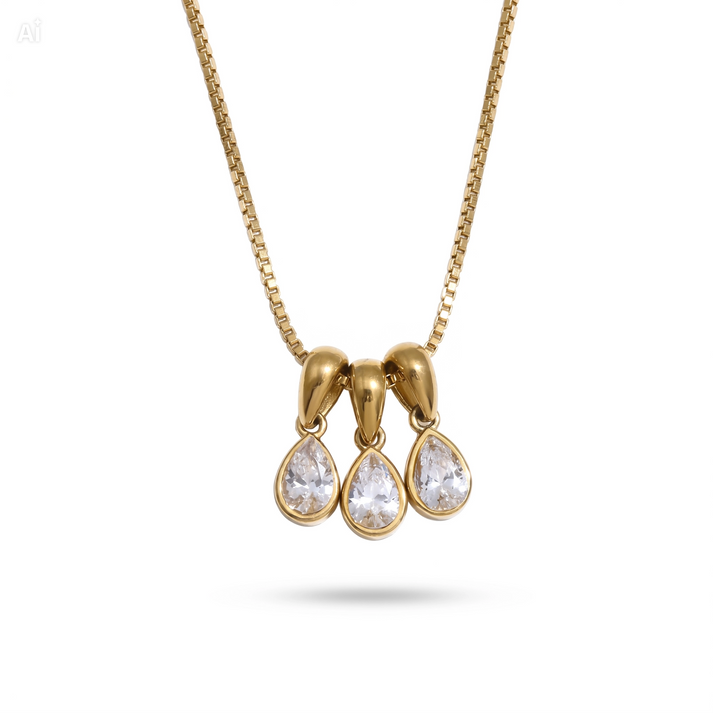 Triple Teardrop Stone Cluster Necklace