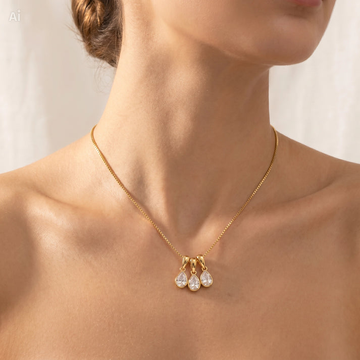 Triple Teardrop Stone Cluster Necklace