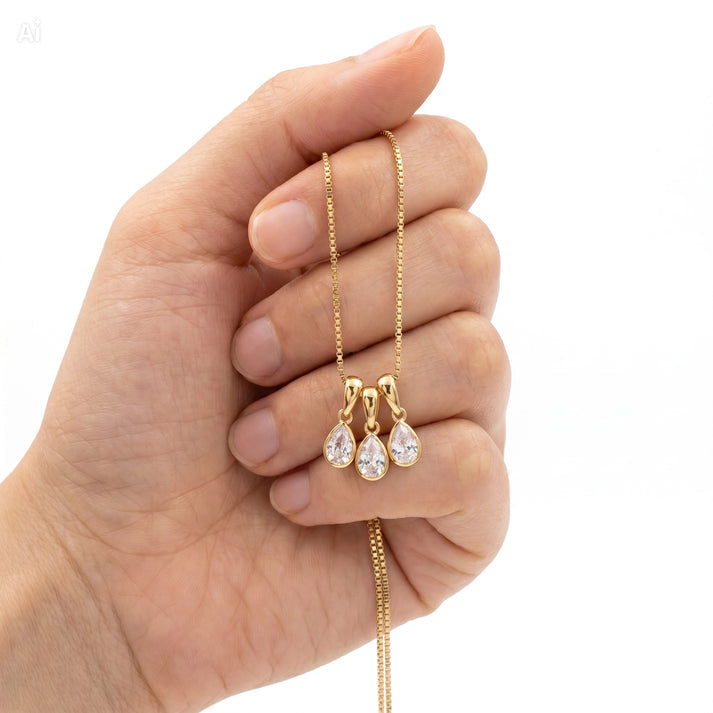 Triple Teardrop Stone Cluster Necklace