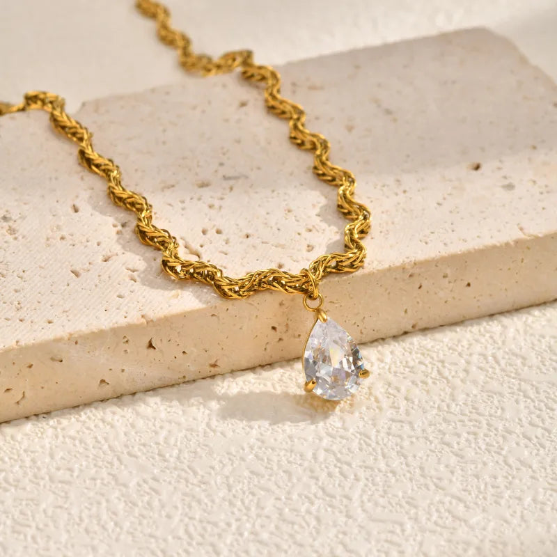 Twisted Rope CZ Pendant Necklace