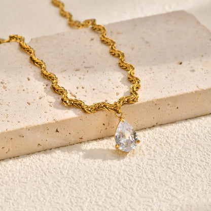 Twisted Rope CZ Pendant Necklace