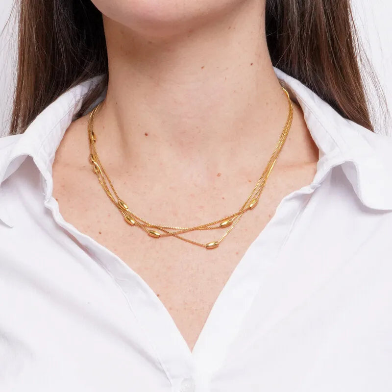 Triple Strand Bead Station Necklace