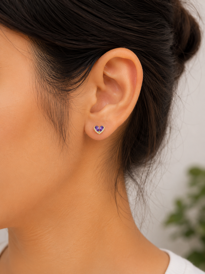 Heart Stone Stud Earrings