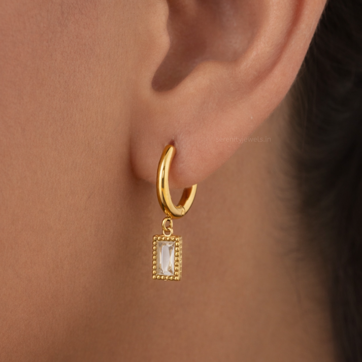 Baguette Charm Hoop Earrings