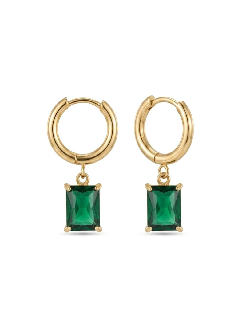 Emerald Baguette Drop Hoop Earrings