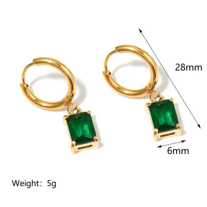 Emerald Baguette Drop Hoop Earrings
