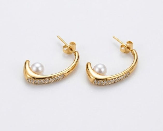 Pearl Pave Hoop Earrings