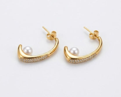 Pearl Pave Hoop Earrings