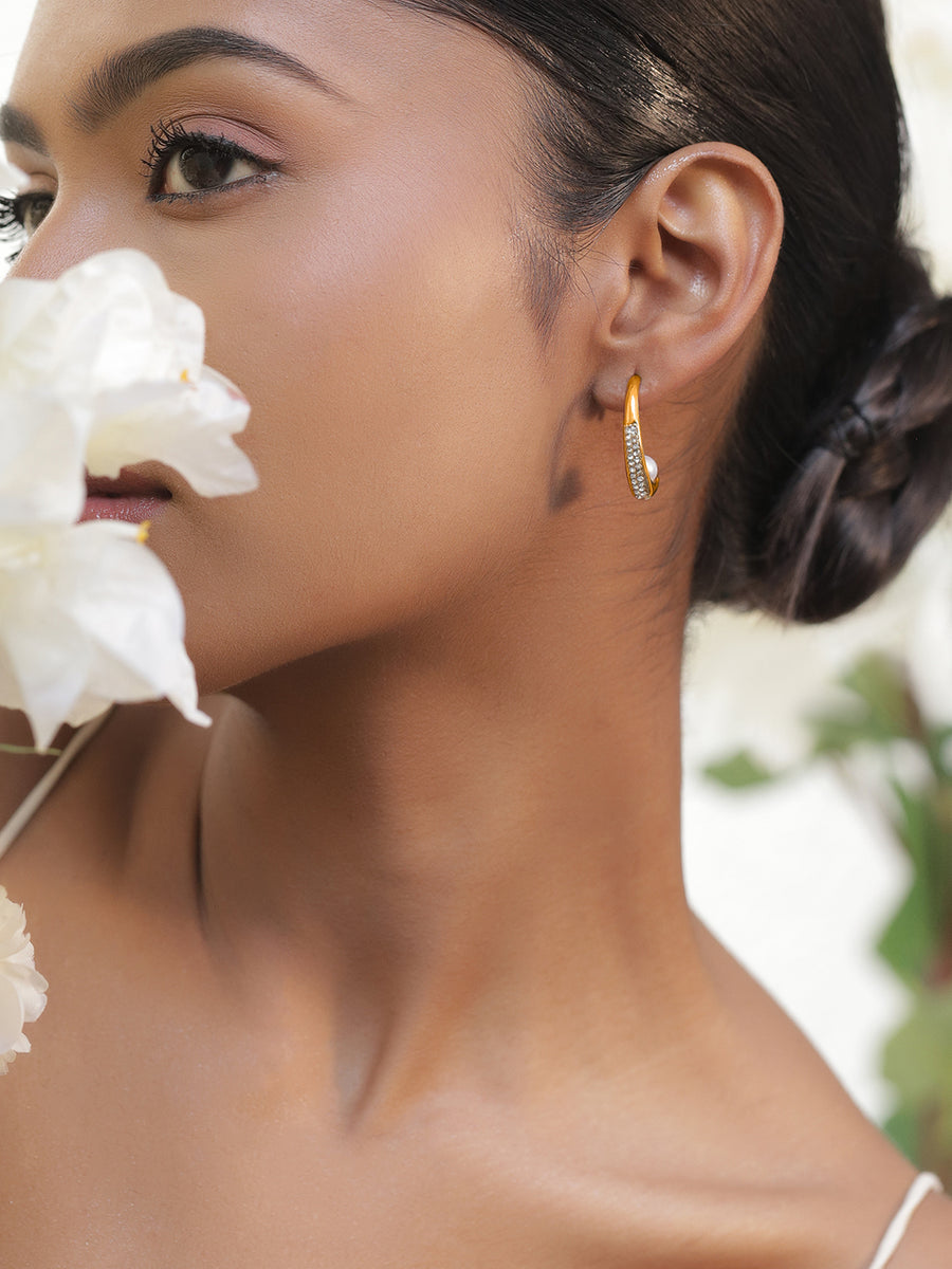 Pearl Pave Hoop Earrings
