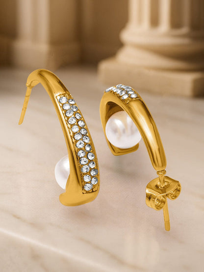 Pearl Pave Hoop Earrings