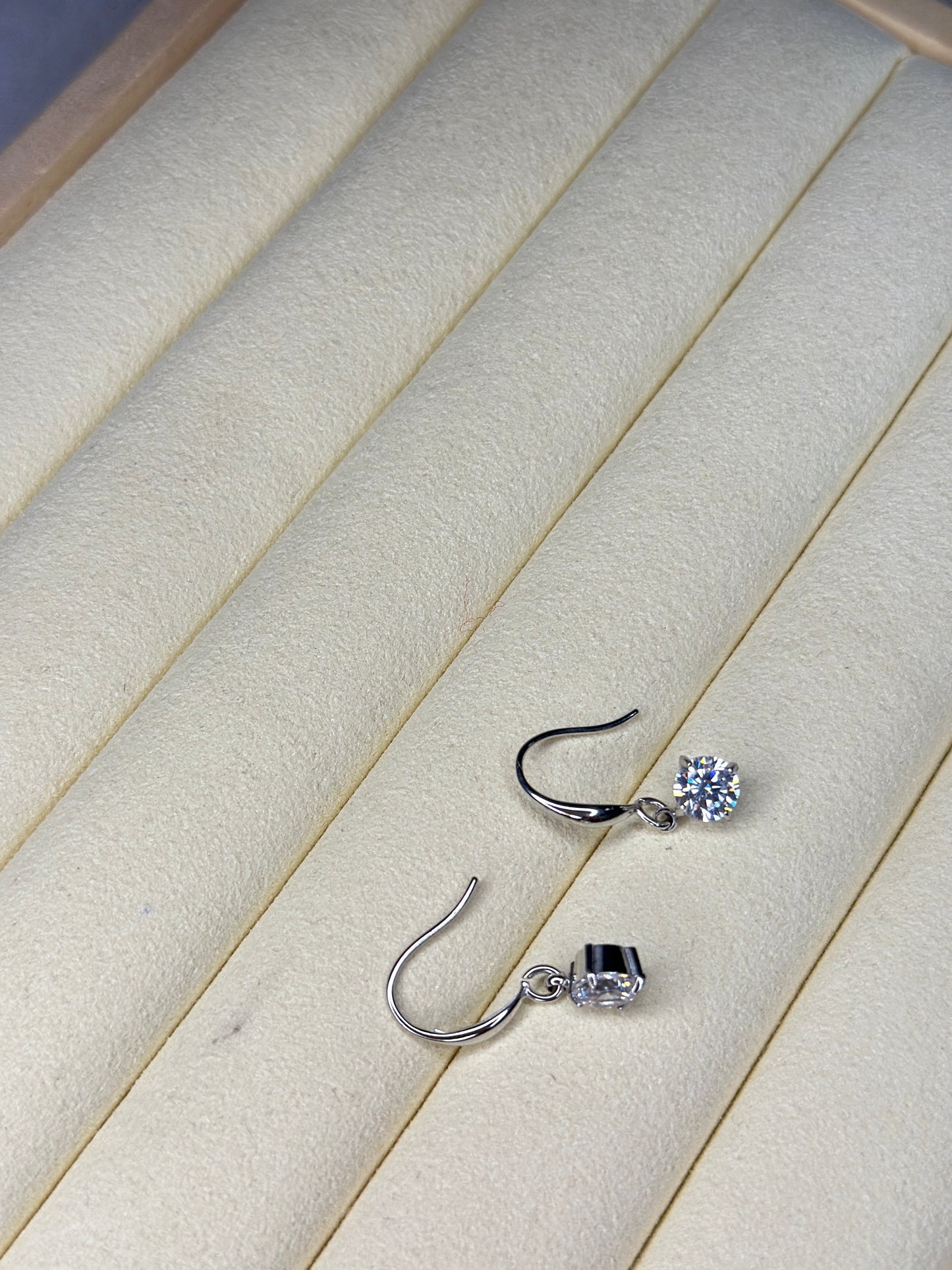Solitaire CZ Teardrop Fish Hook Earrings