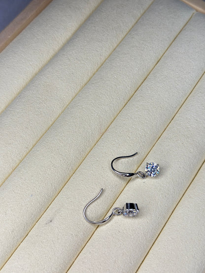 Solitaire CZ Teardrop Fish Hook Earrings