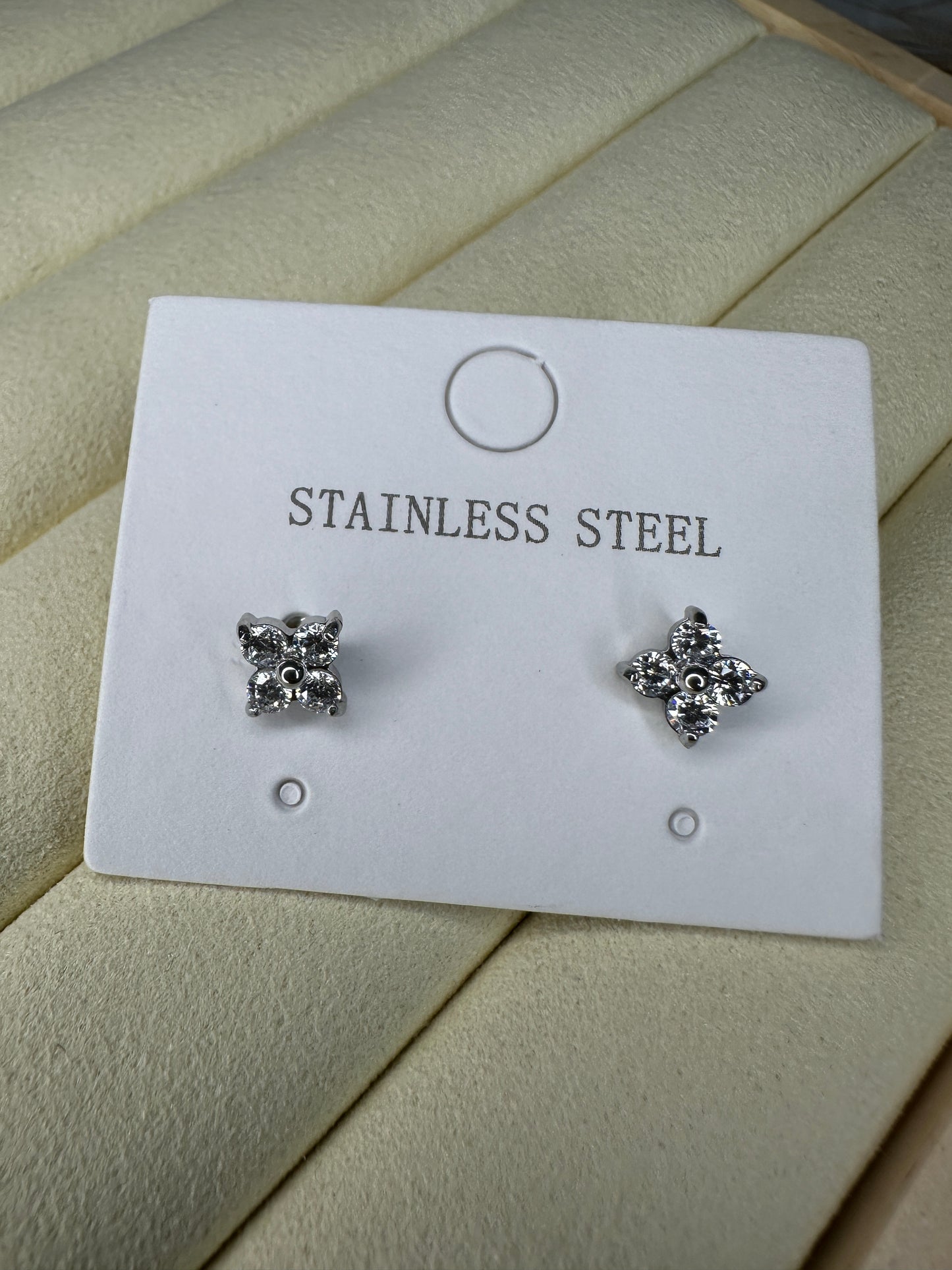 Four Petal Flower Crystal Stud Earrings
