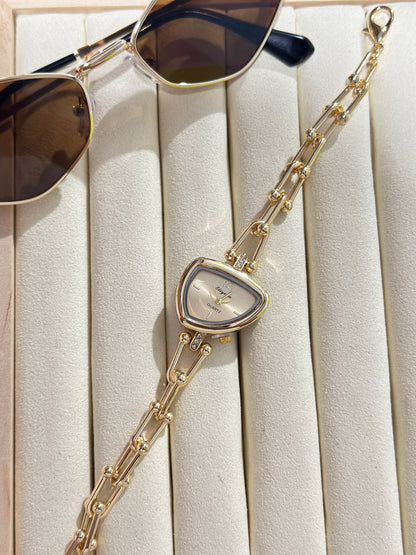 Eliyina Trapezoid Shield Gold Chain Watch