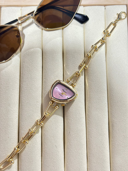 Eliyina Trapezoid Shield Gold Chain Watch