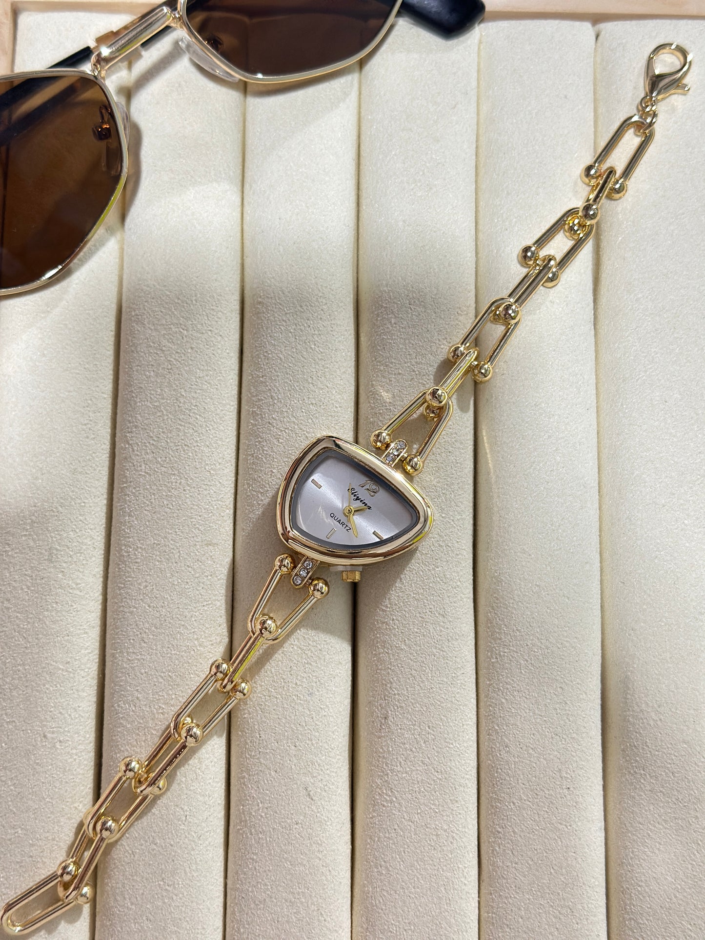 Eliyina Trapezoid Shield Gold Chain Watch