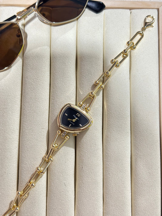 Eliyina Trapezoid Shield Gold Chain Watch