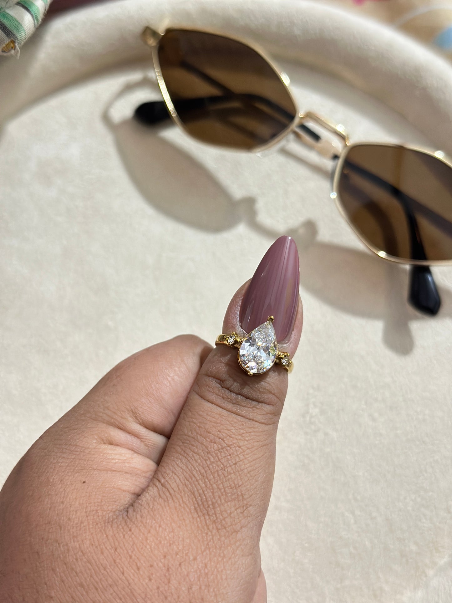 Pear CZ Solitaire Ring with Side Stones