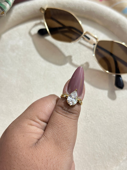 Pear CZ Solitaire Ring with Side Stones