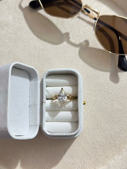 Pear CZ Solitaire Ring with Side Stones