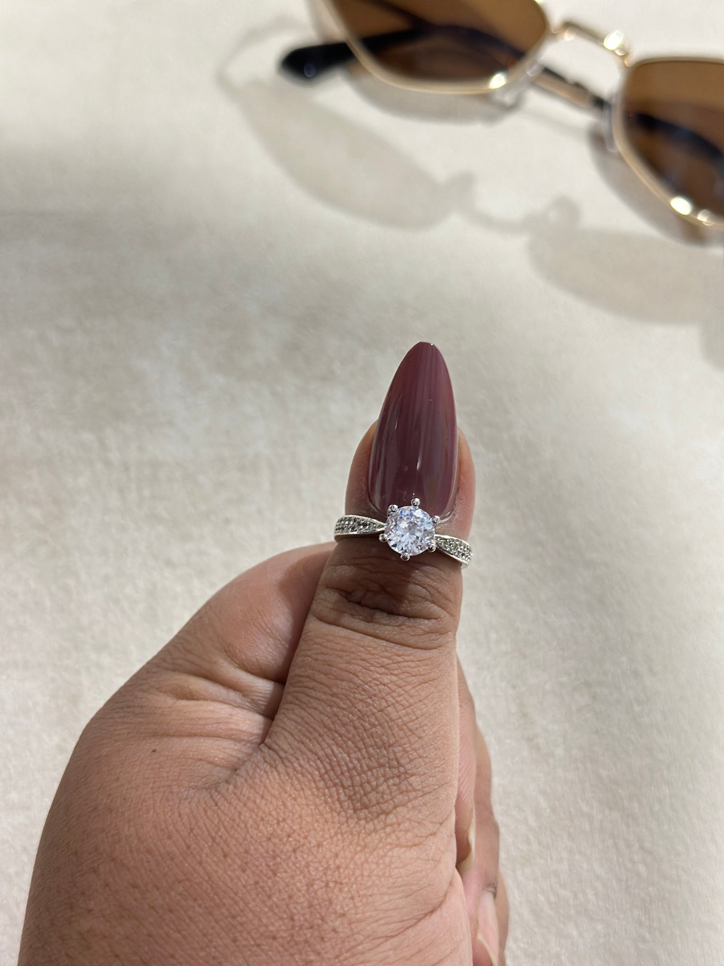 Round CZ Solitaire Pave Band Ring