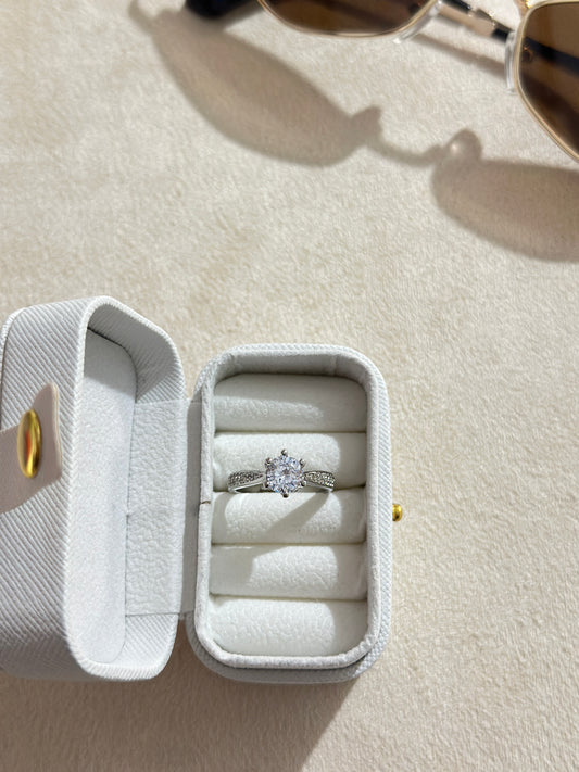 Round CZ Solitaire Pave Band Ring