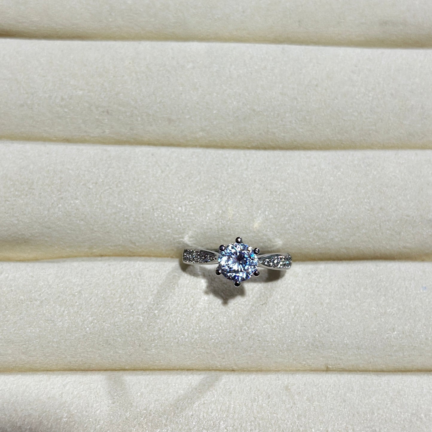 Round CZ Solitaire Pave Band Ring