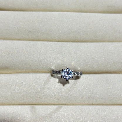 Round CZ Solitaire Pave Band Ring