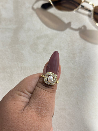 Pearl Halo Square Ring