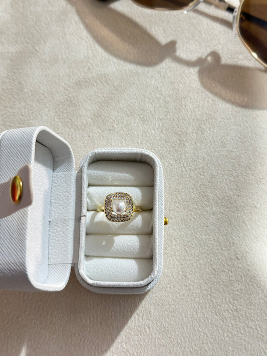 Pearl Halo Square Ring