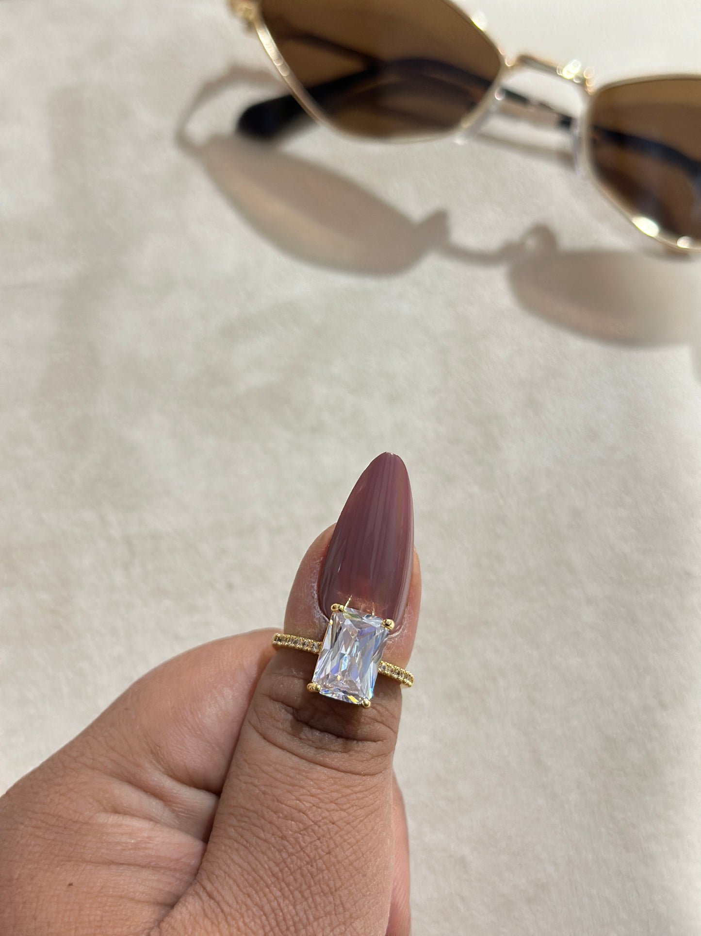 Big Rectangle Solitaire Pave Band Ring