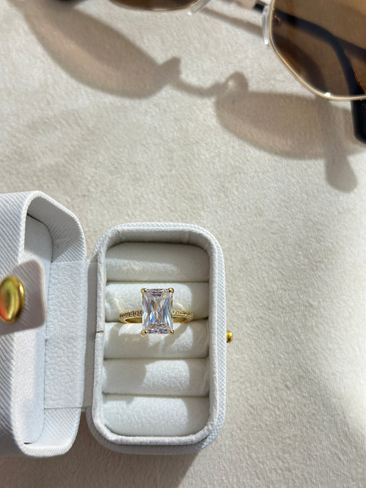Big Rectangle Solitaire Pave Band Ring