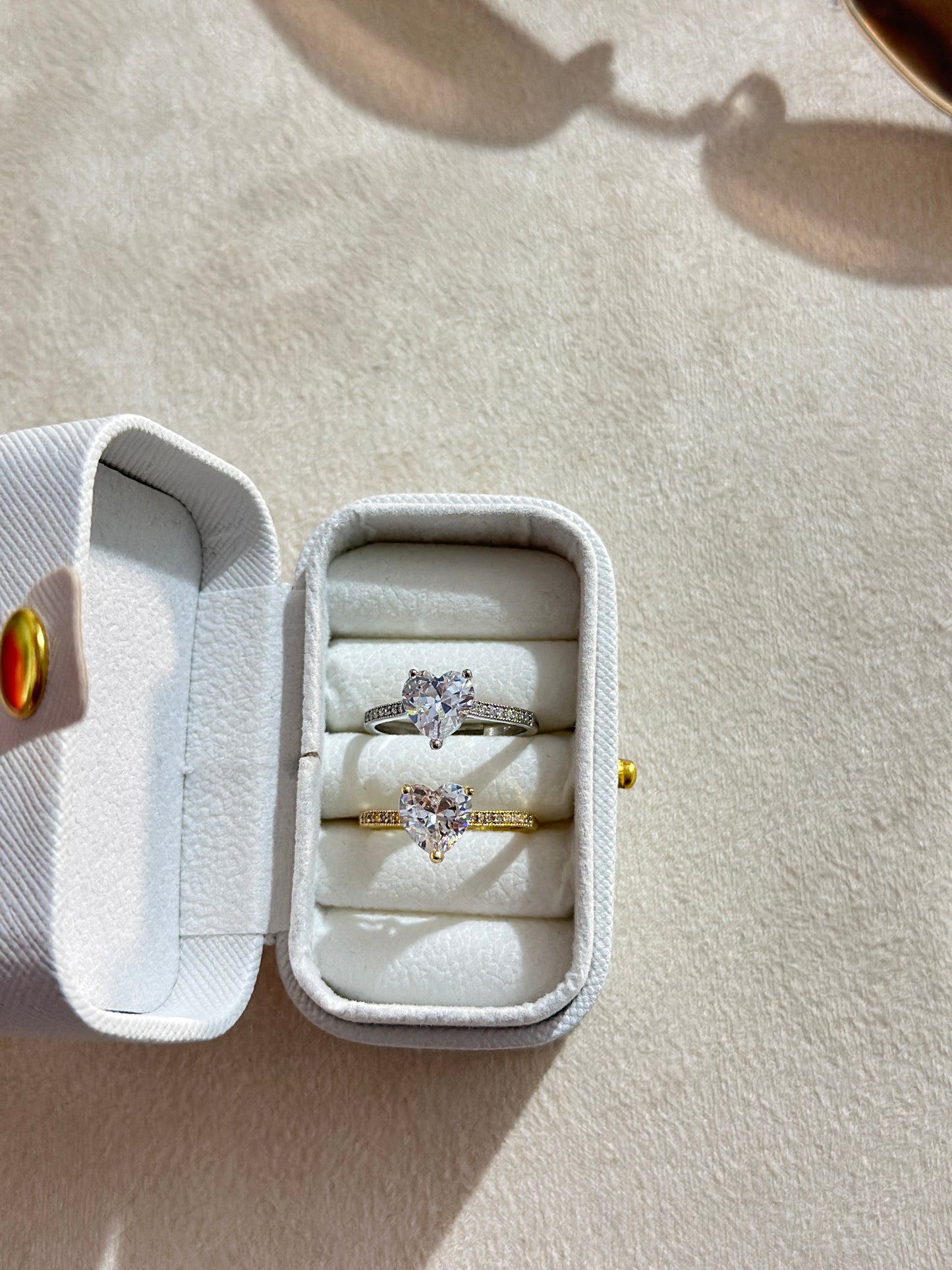 Heart CZ Solitaire Pave Band Ring
