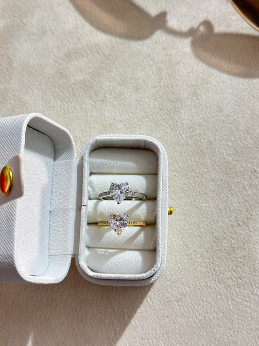 Heart CZ Solitaire Pave Band Ring