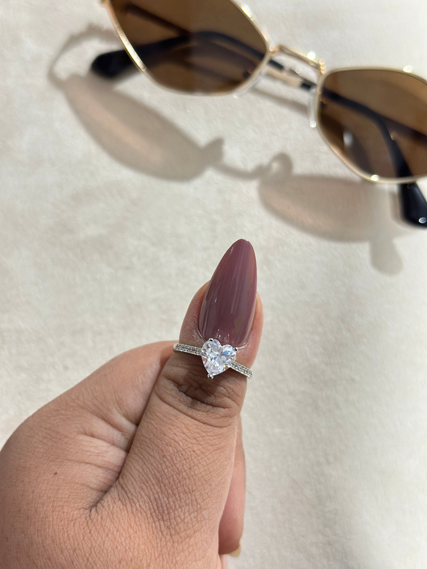 Heart CZ Solitaire Pave Band Ring