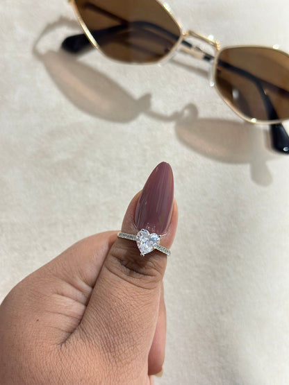 Heart CZ Solitaire Pave Band Ring