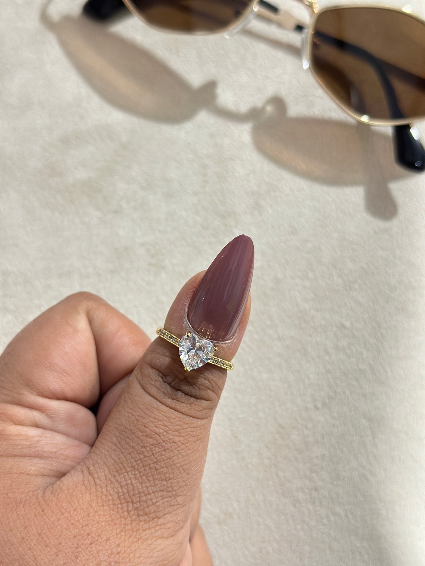 Heart CZ Solitaire Pave Band Ring