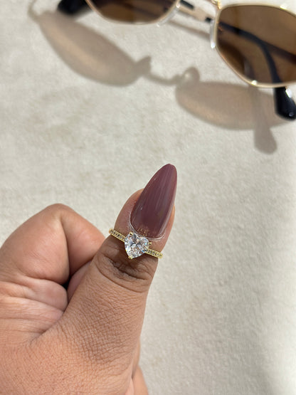 Heart CZ Solitaire Pave Band Ring