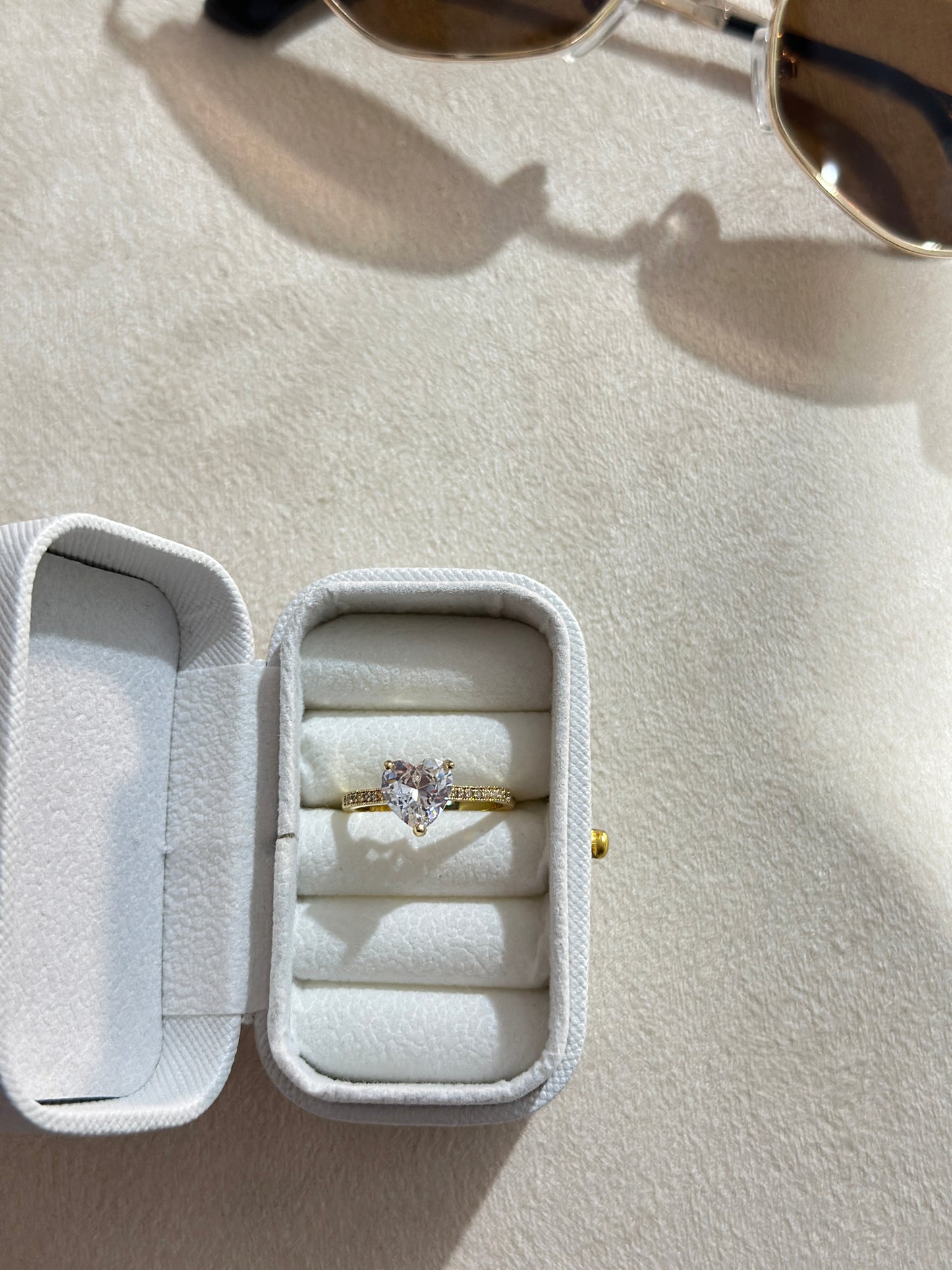 Heart CZ Solitaire Pave Band Ring