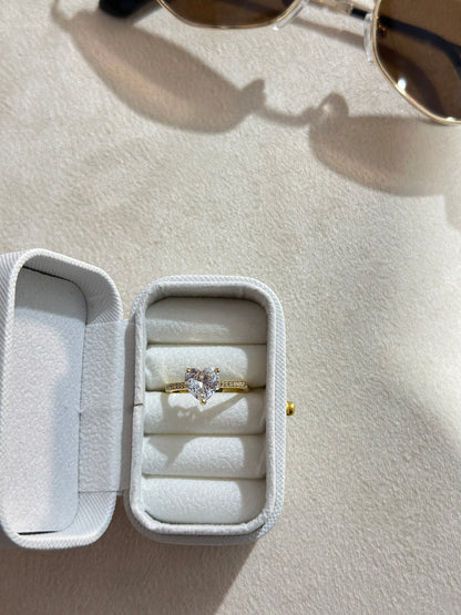 Heart CZ Solitaire Pave Band Ring