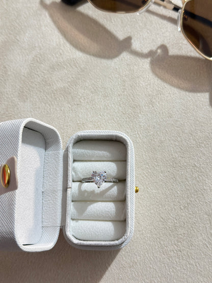 Heart CZ Solitaire Pave Band Ring