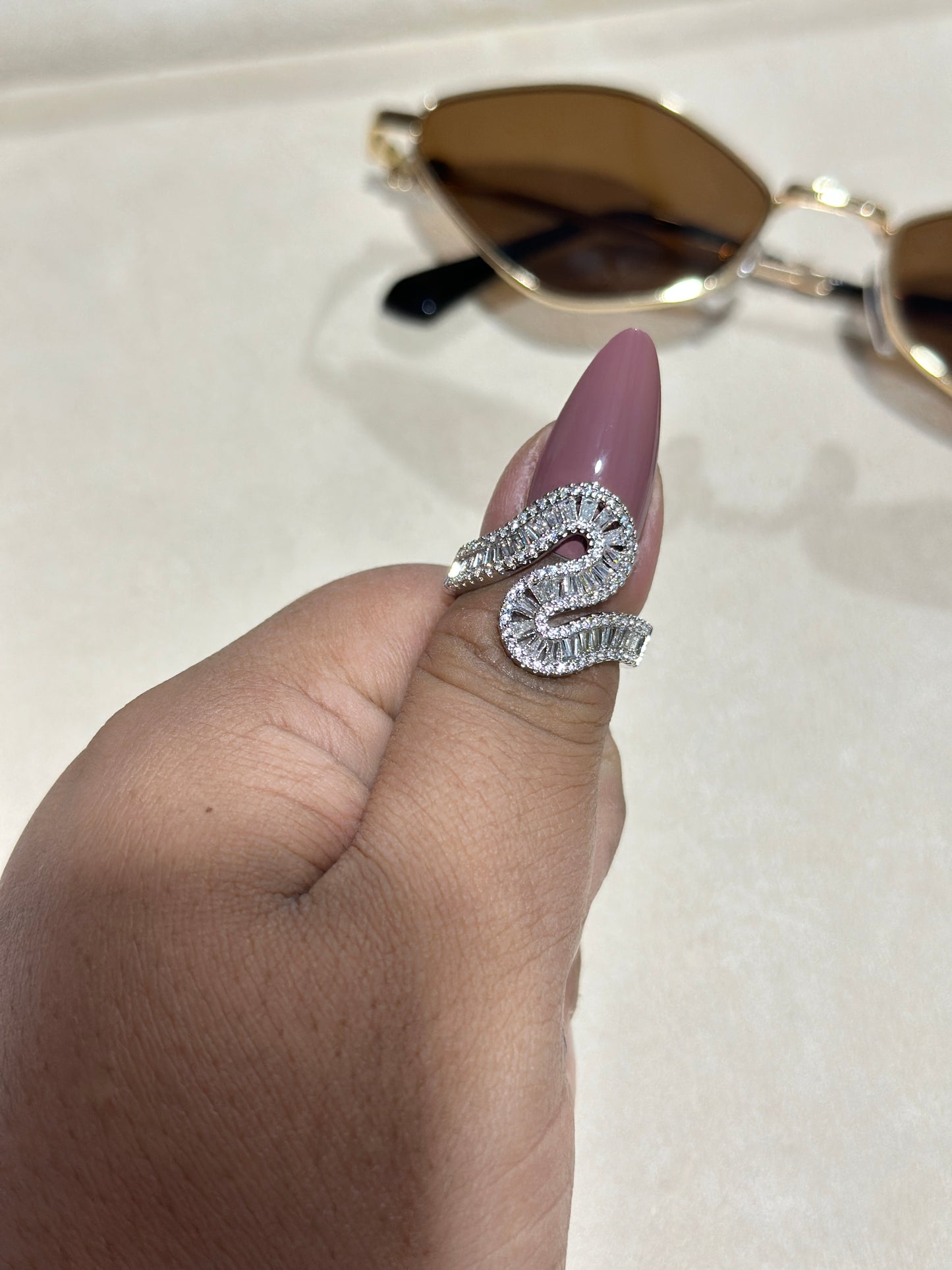 Baguette and Round Pave Snake Coil Ring