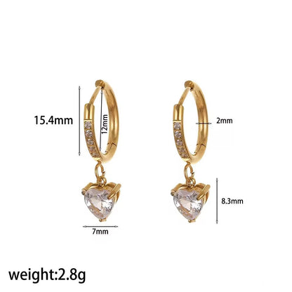 CZ Heart Charm Huggie Hoop Earrings